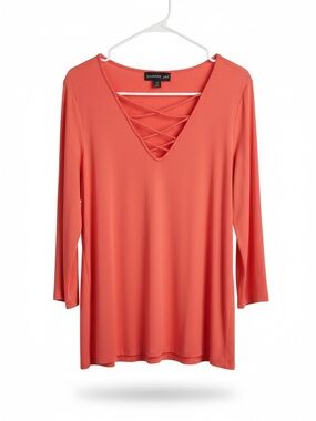 Harper 241  Coral Crisscross V-Neck Top Size 2X